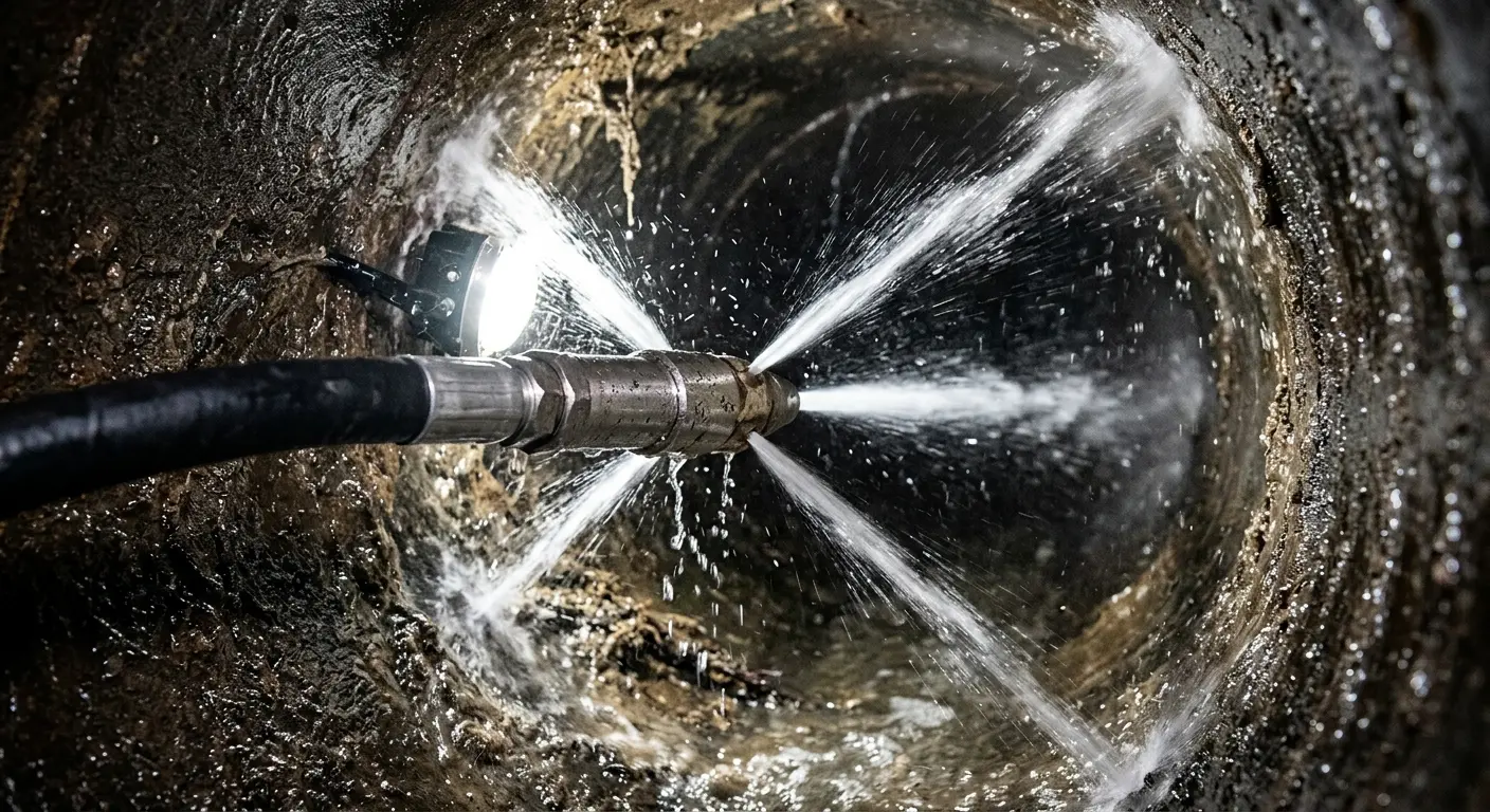 High-pressure hydro jetting nozzle cleaning sewer pipe for Storm Drain Cleaning in Murfreesboro